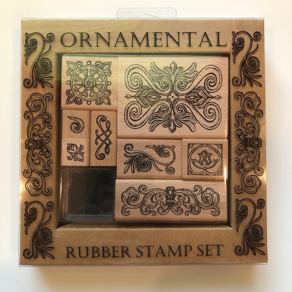 HERO ARTS ORNAMENTAL Flourishes Wood Block Rubber Stamp Set of 8 RARE! #2403R - Picture 1 of 6